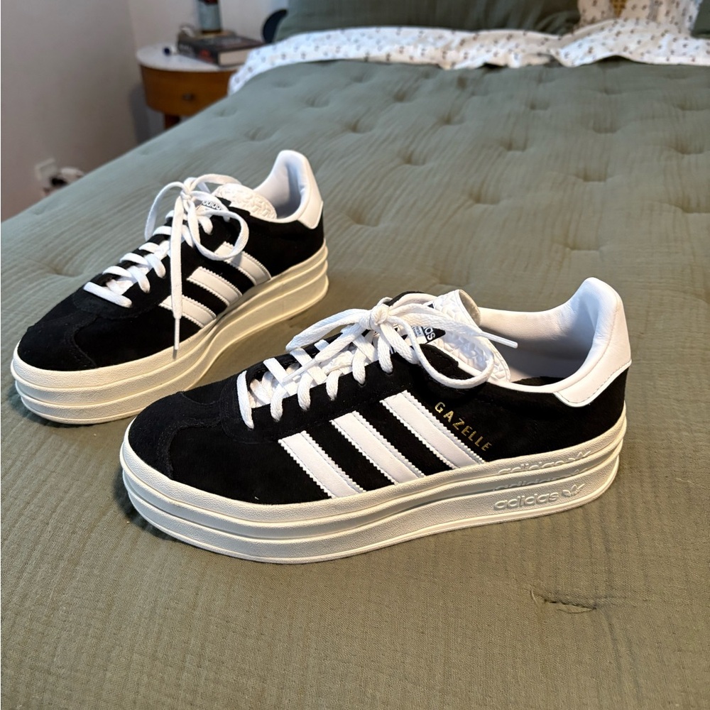 adidas Gazelle Black and White Platform Sneakers - Picture 6 of 8